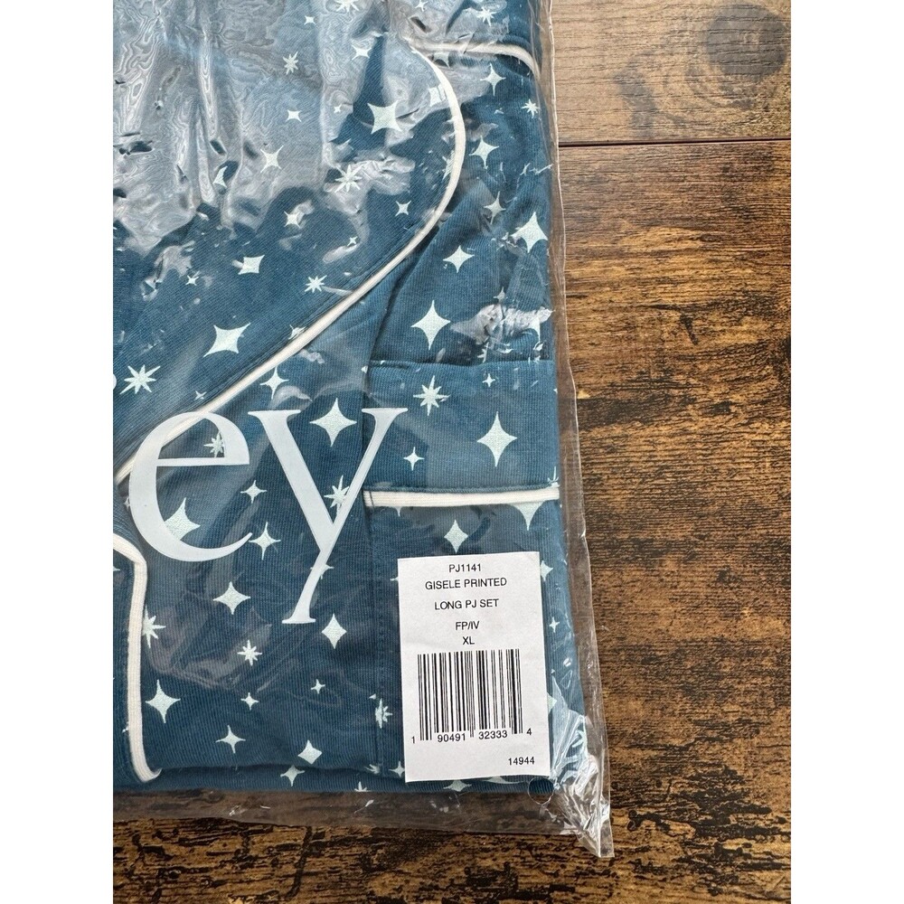 Eberjey Gisele Printed Modal Long PJ Set Festive Lights Sapphire/Ivory XL - Picture 3 of 3